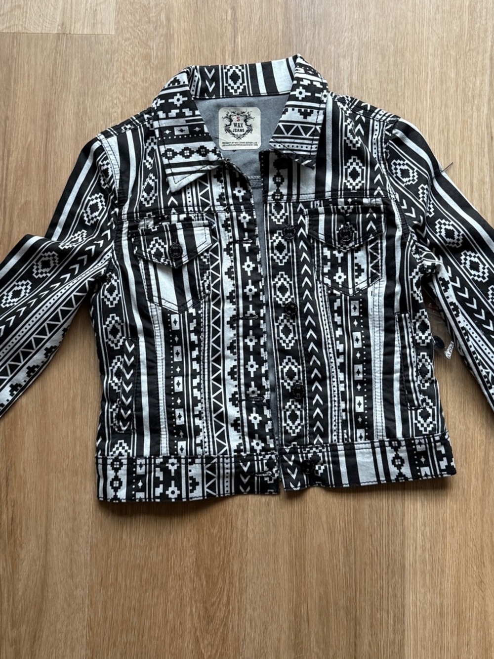 Wax Jean Black and White Aztec-Trim Jacket